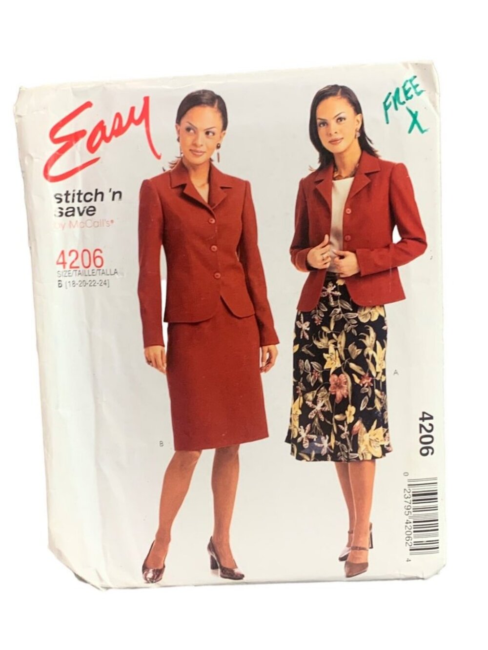McCalls Womens Suit Jacket Skirt Pattern 4206 Size 18-20-22-24 Uncut